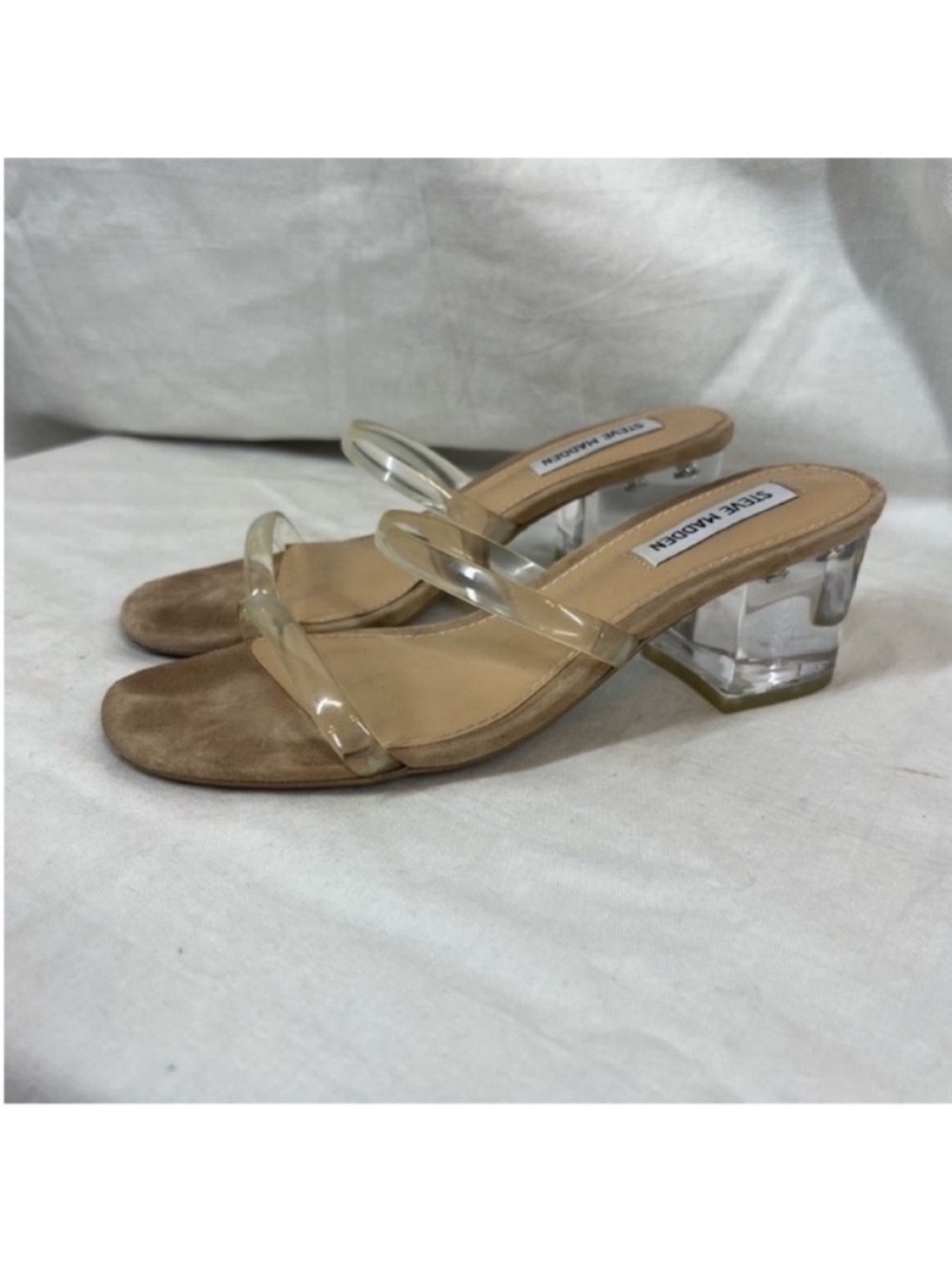 Steve Madden issy slide sandal clear lucite block heel 90s Y2K